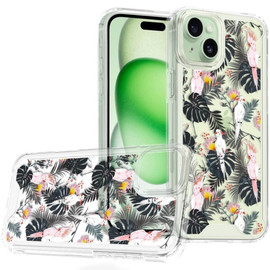 Designer Series Tough Shield Transparent Hybrid Case for iPhone 15 - Tropical Flamingo & Leaves