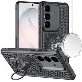 Honeycomb Series Heat Dissipation Magnetic Cooling Case with Rotating Ring Holder Kickstand for Samsung Galaxy S26 FE - Black
