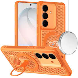 Honeycomb Series Heat Dissipation Magnetic Cooling Case with Rotating Ring Holder Kickstand for Samsung Galaxy S26 Plus - Cosmic Orange