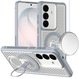 Honeycomb Series Heat Dissipation Magnetic Cooling Case with Rotating Ring Holder Kickstand for Samsung Galaxy S26 Plus - Grey
