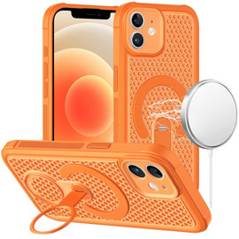 Honeycomb Series Heat Dissipation MagSafe Cooling Case with Rotating Ring Holder Kickstand for iPhone 12 / iPhone 12 Pro - Cosmic Orange