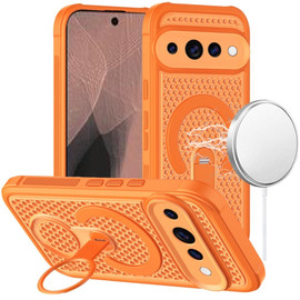 Honeycomb Series Heat Dissipation Magnetic Cooling Case with Rotating Ring Holder Kickstand for Google Pixel 11 / Pixel 11 Pro - Cosmic Orange