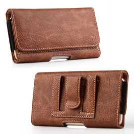 Premium Leather Folio Hip Case with Card Slot (6.5 inch & Above Screen Size) - Brown