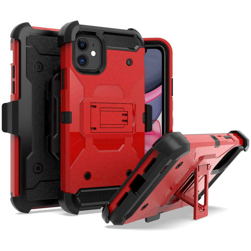 Kinetic Hybrid Armor Case with Belt Clip Holster for iPhone 12 Pro Max - Red