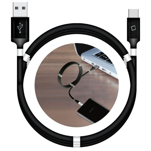 Magnetic Self Winding USB-C (Type-C) Charging and Data Sync Cable - Black