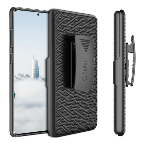 Shell Holster Kickstand Case with Spring Belt Clip for Samsung Galaxy S21 5G - Black