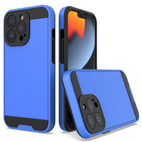 Brushed Metal Texture Hybrid Armor Case for iPhone 13 Pro - Blue