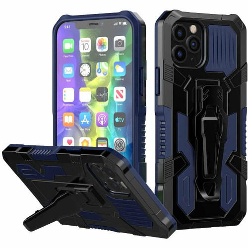 Military Grade Hybrid Armor Case with Integrated Belt Clip and Kickstand for iPhone 13 - Navy Blue