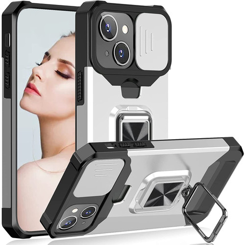 Military Grade All-In-One Ring Stand Card Case for iPhone 13 - Silver