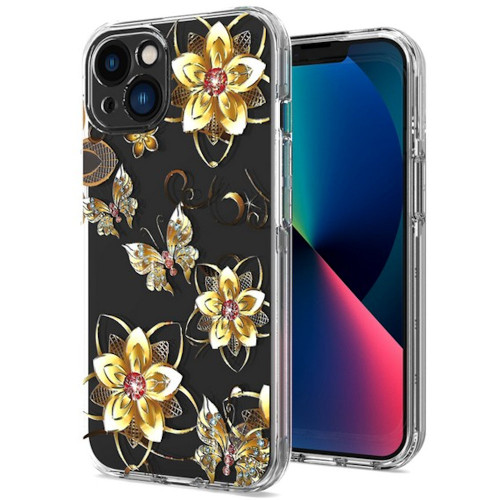Butterfly Series Dual Layer Transparent Hybrid Case for iPhone 13 - Golden