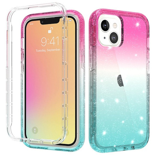 Color Gradient Sheer Sparkle Case for iPhone 13 - Pink Blue