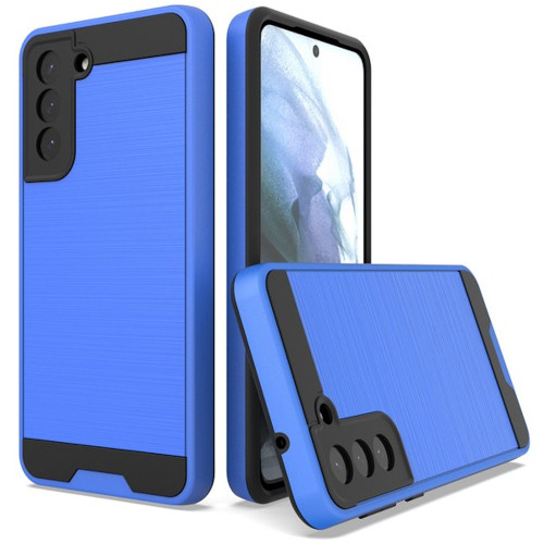 Brushed Metal Texture Hybrid Armor Case for Samsung Galaxy S21 FE 5G - Blue