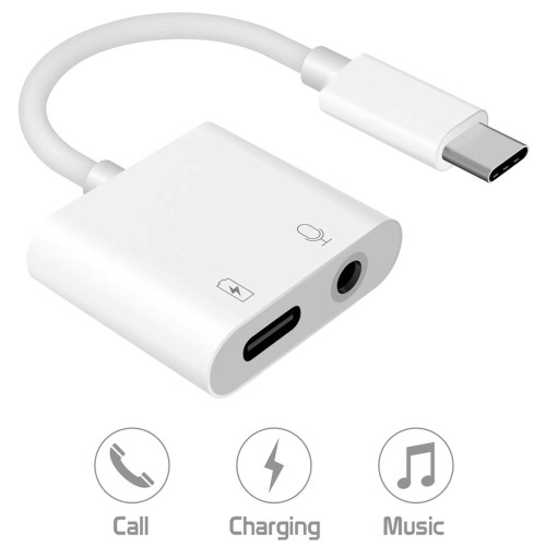 USB-C (Type-C) and 3.5mm Audio + Charge Adapter - White