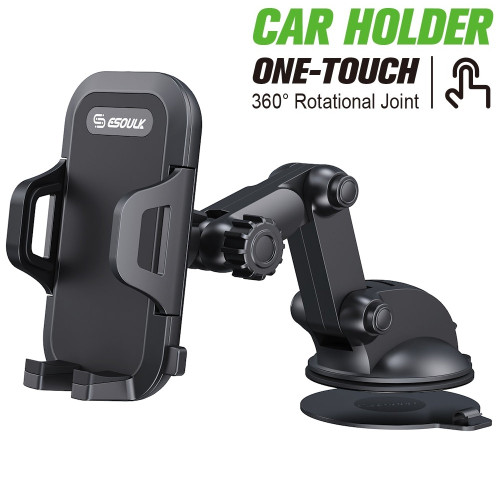 Triple Jointed Windshield and Dashboard Car Mount Phone Holder - Black