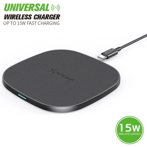 Qi Certified 15W Fast Wireless Charging Pad - Black