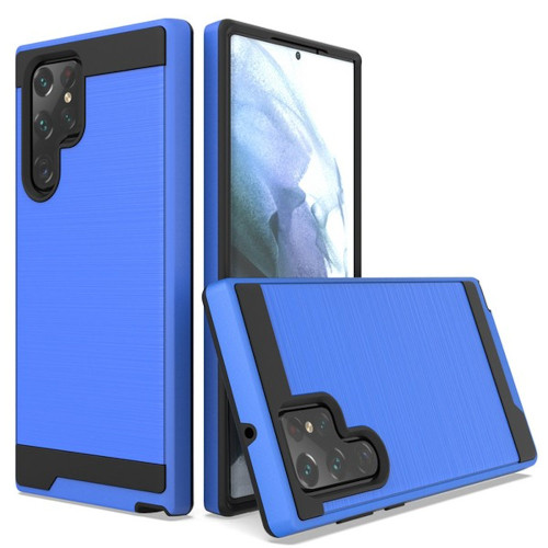 Brushed Textured Hybrid Armor Case for Samsung Galaxy S22 Ultra 5G - Blue