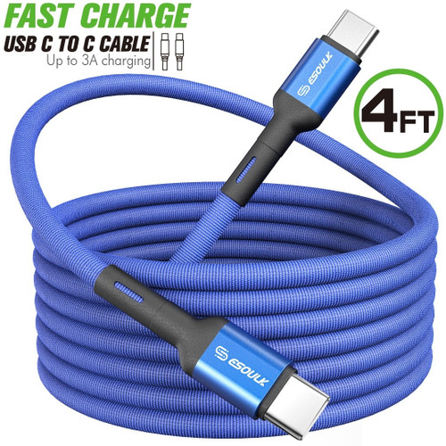 4 ft. High-Speed 3A Fabric Braided USB-C (Type-C) Charge & Sync Cable - Blue
