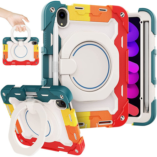 Military Grade Hybrid Armor Case with 360 Degree Rotation Kickstand for iPad Mini 6 (6th Generation) - Teal / Yellow / Orange / Red