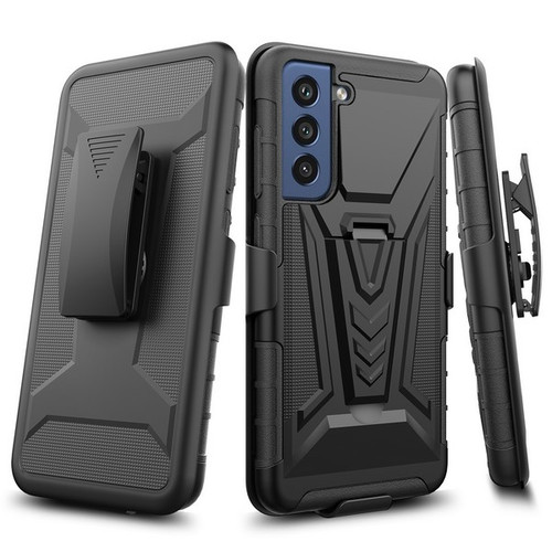 3-IN-1 Advanced Armor Hybrid Case with Belt Clip Holster for Samsung Galaxy S22 5G - Black
