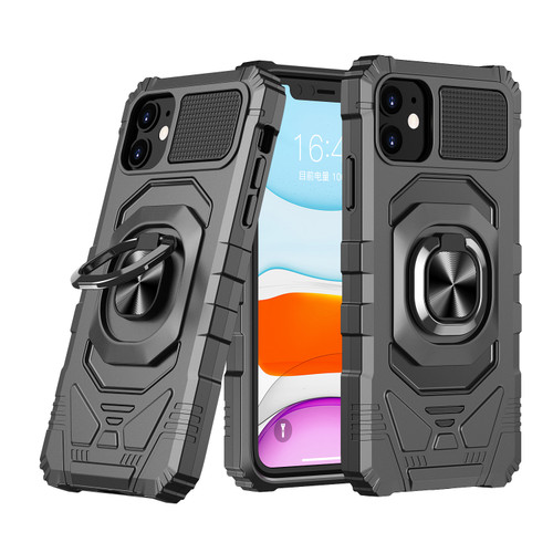 Robotic Series Dual Layer Hybrid Case with Ring Stent Finger Loop for iPhone 11 - Black
