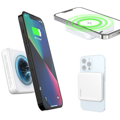 MagSafe Compatible 5000mAh Magnetic Wireless Power Bank for iPhone 12 / 13 / 14 / 15 / 16 Series - White