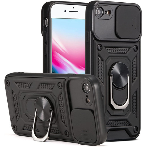 Elite Series Hybrid Case with Ring Holder and Camera Lens Cover for iPhone SE (3rd gen & 2nd gen) and iPhone 8/7 - Black