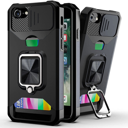 Military Grade All-In-One Ring Stand Card Case for iPhone SE (3rd gen & 2nd gen) and iPhone 8/7 - Black