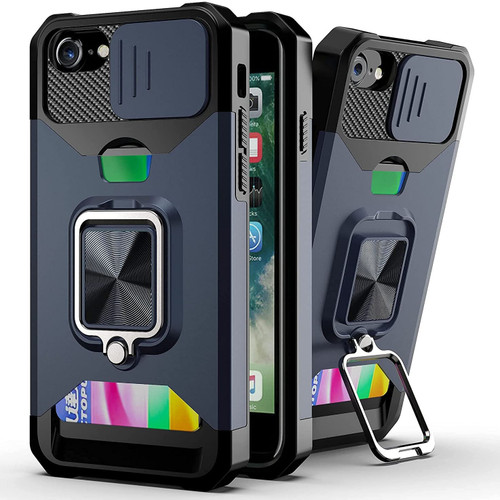 Military Grade All-In-One Ring Stand Card Case for iPhone SE (3rd gen & 2nd gen) and iPhone 8/7 - Navy Blue