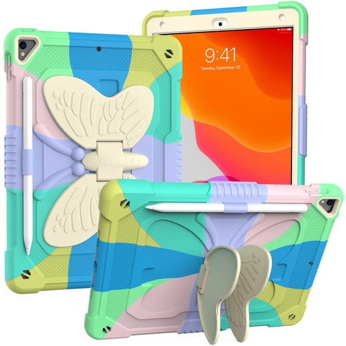 Butterfly Series Military Grade Shockproof Hybrid Case with Adjustable Wings for iPad 10.2 inch (9th, 8th & 7th Gen) - Rainbow