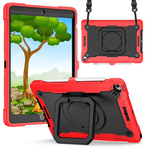 Military Grade Hybrid Armor Case with 360 Degree Rotation Kickstand for iPad 10.2 inch (9th, 8th & 7th Gen) - Red