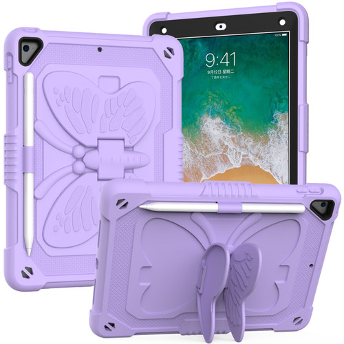 Butterfly Series Military Grade Shockproof Hybrid Case with Adjustable Wings for iPad 9.7 inch (5th & 6th Generation) - Lavender