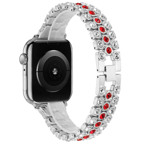 Luxury Bling Diamond Link Stainless Steel Watch Band for Apple Watch 41mm / 40mm / 38mm - Silver Red