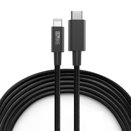 iDARS MFi Apple Certified PD Fast Charge USB-C to Lightning Braided Cable (4 ft) - Black