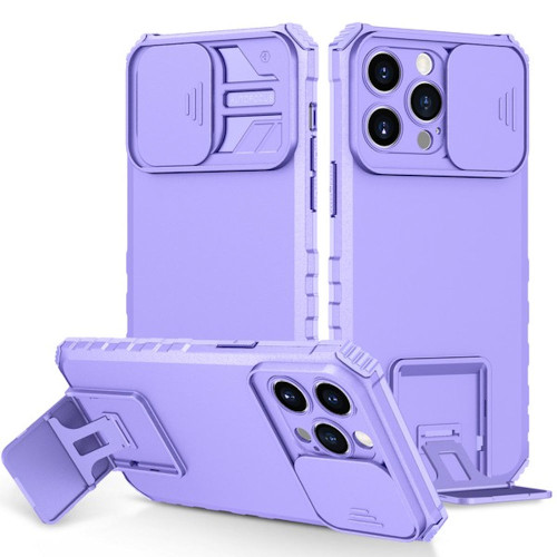 Camera Privacy Cover Hybrid Case with Kickstand for iPhone 14 Pro Max - Purple
