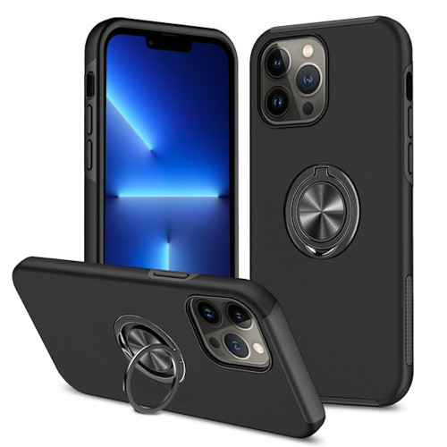 360 Rotating Ring Grip Hybrid Case for iPhone 14 Pro - Black