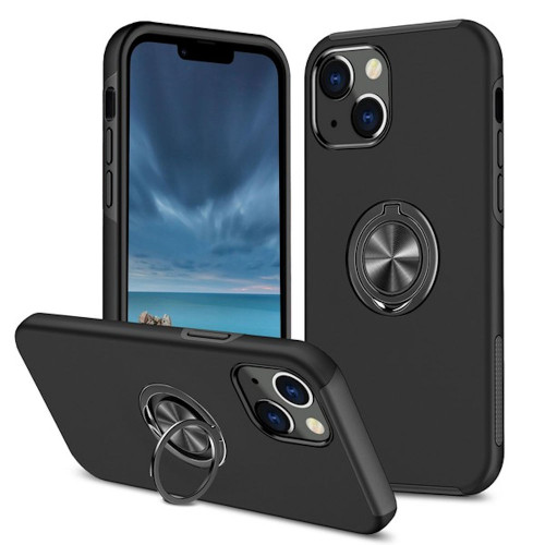 360 Rotating Ring Grip Hybrid Case for iPhone 14 - Black