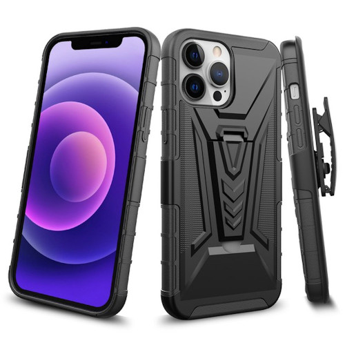 3-IN-1 Advanced Armor Hybrid Case with Belt Clip Holster for iPhone 14 Pro Max - Black