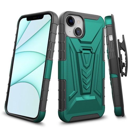 3-IN-1 Advanced Armor Hybrid Case with Belt Clip Holster for iPhone 14 - Green