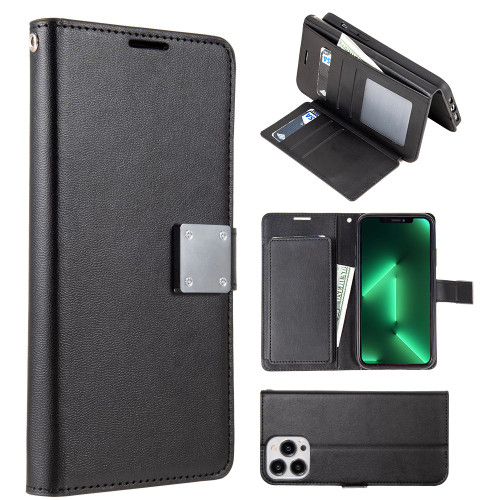 Extra Series Essential Leather Wallet Stand Case for iPhone 14 Pro Max - Black