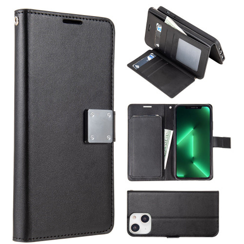 Extra Series Essential Leather Wallet Stand Case for iPhone 14 - Black