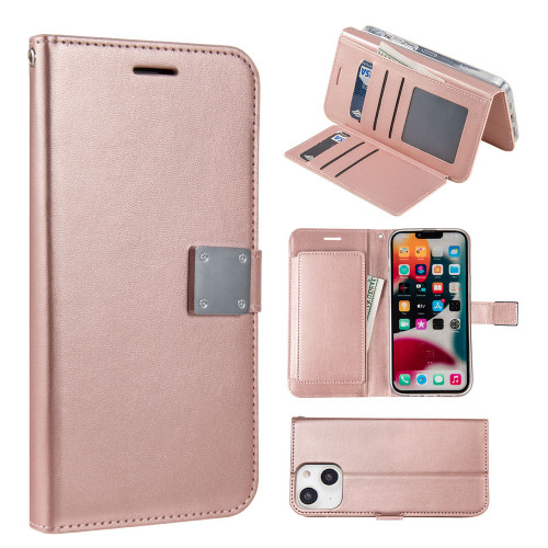 Extra Series Essential Leather Wallet Stand Case for iPhone 14 - Rose Gold