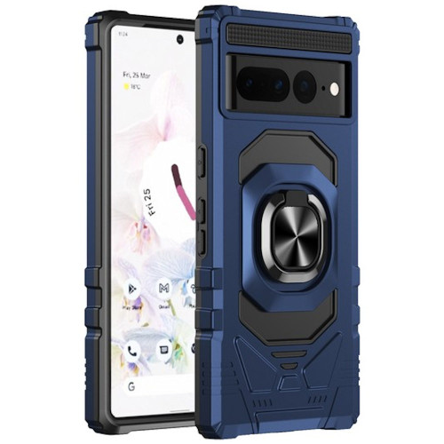 Robotic Series Dual Layer Hybrid Case with Ring Grip for Google Pixel 7 Pro - Navy Blue