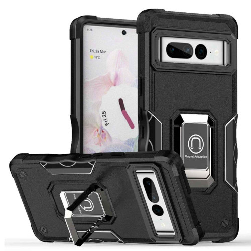 Military Grade Shockproof Hybrid Armor Case with Ring Grip for Google Pixel 7 Pro - Black