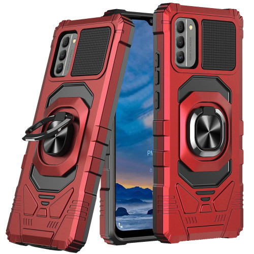Robotic Series Dual Layer Hybrid Case with Ring Grip for Nokia G400 5G - Red