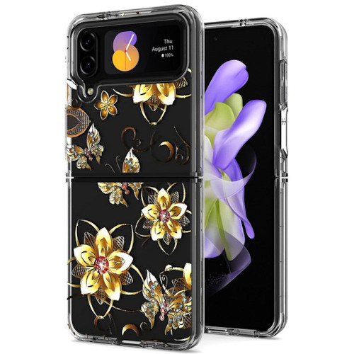 Butterfly Series Dual Layer Transparent Hybrid Case for Samsung Galaxy Z Flip 4 - Golden