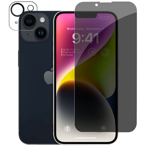 Privacy Tempered Glass Screen Protector + Camera Lens Protector for iPhone 14