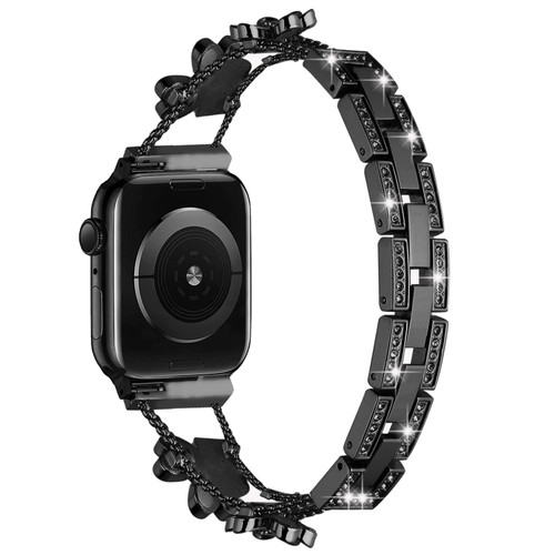 Floral Series Zinc Alloy Rhinestone Decor Bracelet Band for Apple Watch 41mm / 40mm / 38mm - Black