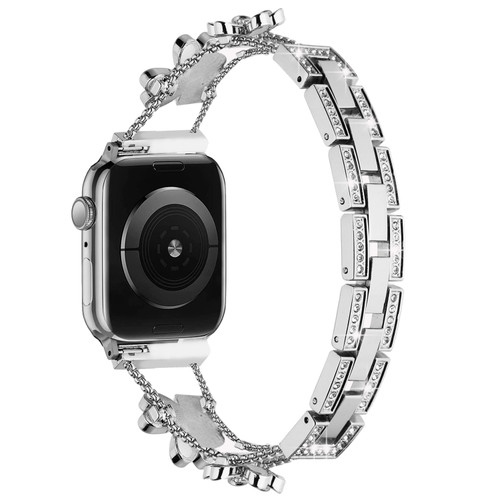 Floral Series Zinc Alloy Rhinestone Decor Bracelet Band for Apple Watch 41mm / 40mm / 38mm - Silver