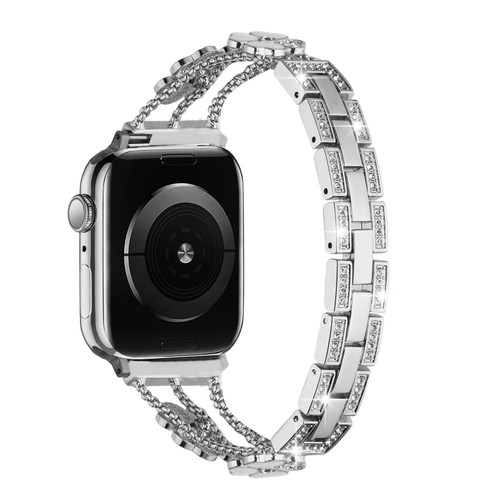 Heart Series Zinc Alloy Rhinestone Decor Bracelet Band for Apple Watch 41mm / 40mm / 38mm - Silver White