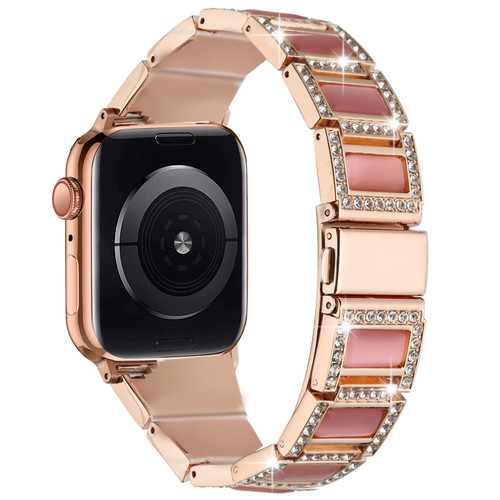 Opal Series Zinc Alloy Rhinestone Decor Bracelet Band for Apple Watch 49mm / 45mm / 44mm / 42mm - Rose Gold Pink
